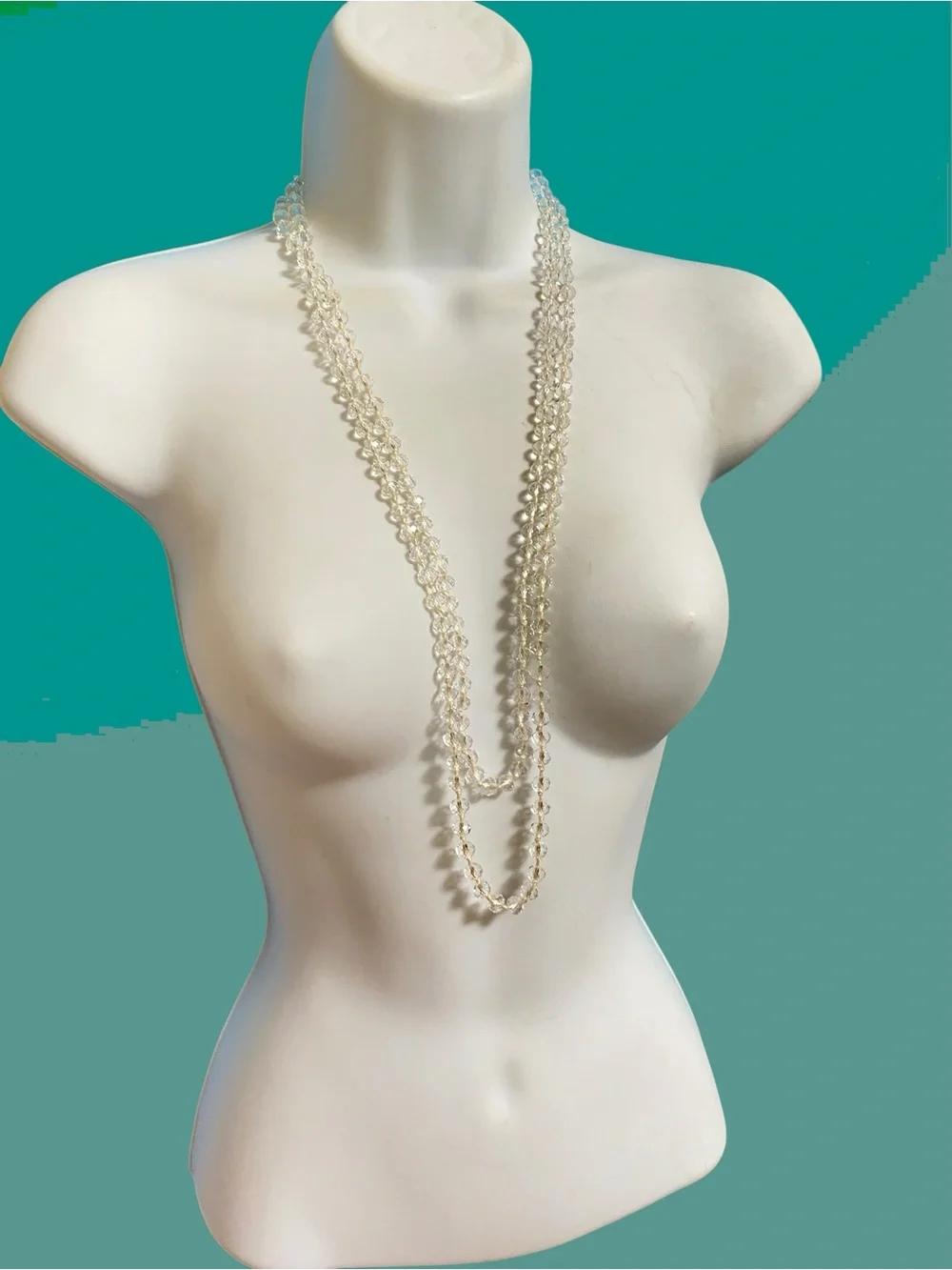 Faceted Glass Beads Long Necklace Over-The-Head Style 64”